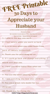 Marriage Challenge 30 Way's to Appreciate your Husband PinIt 2 ( #ChristianMarriage, #BiblicalWifehood (Reclaiming Hope & Joy in your Marriage))